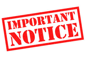 Red rubber stamp over a white background with the words "Important Notice."