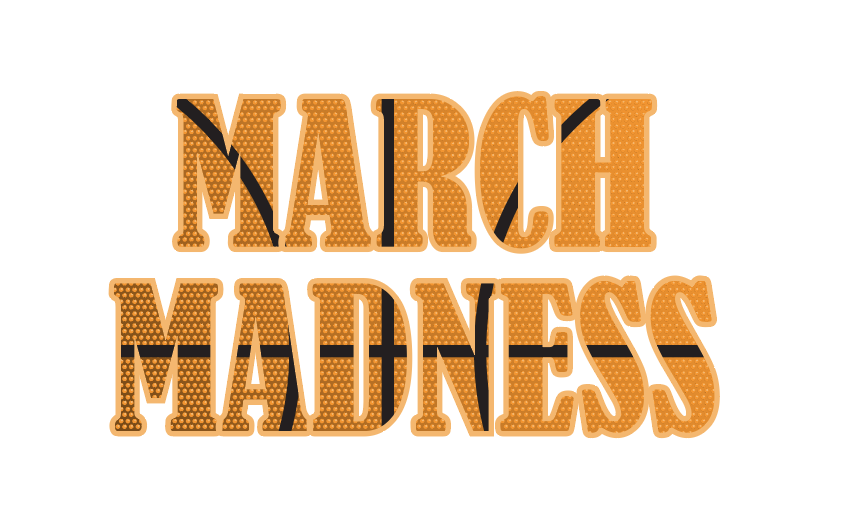 Orange basketball themed words of March Madness