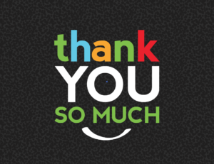 Thank you so much text in colorful letters.
