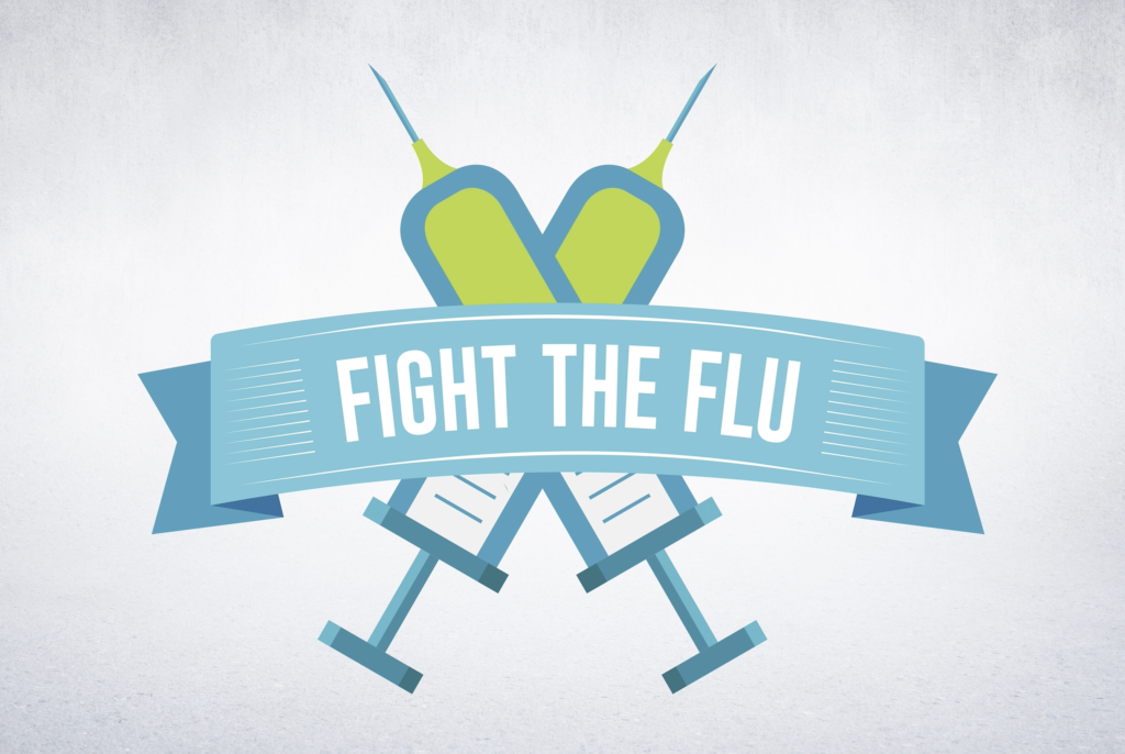 Graphic that says "Fight the Flu" with two synringes