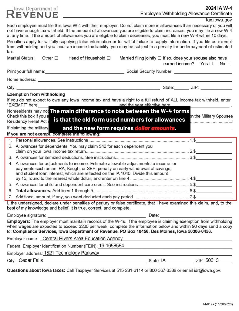 Updated 2024 W-4 form