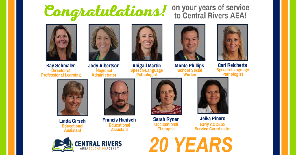 Central Rivers AEA staff with 20 years of service