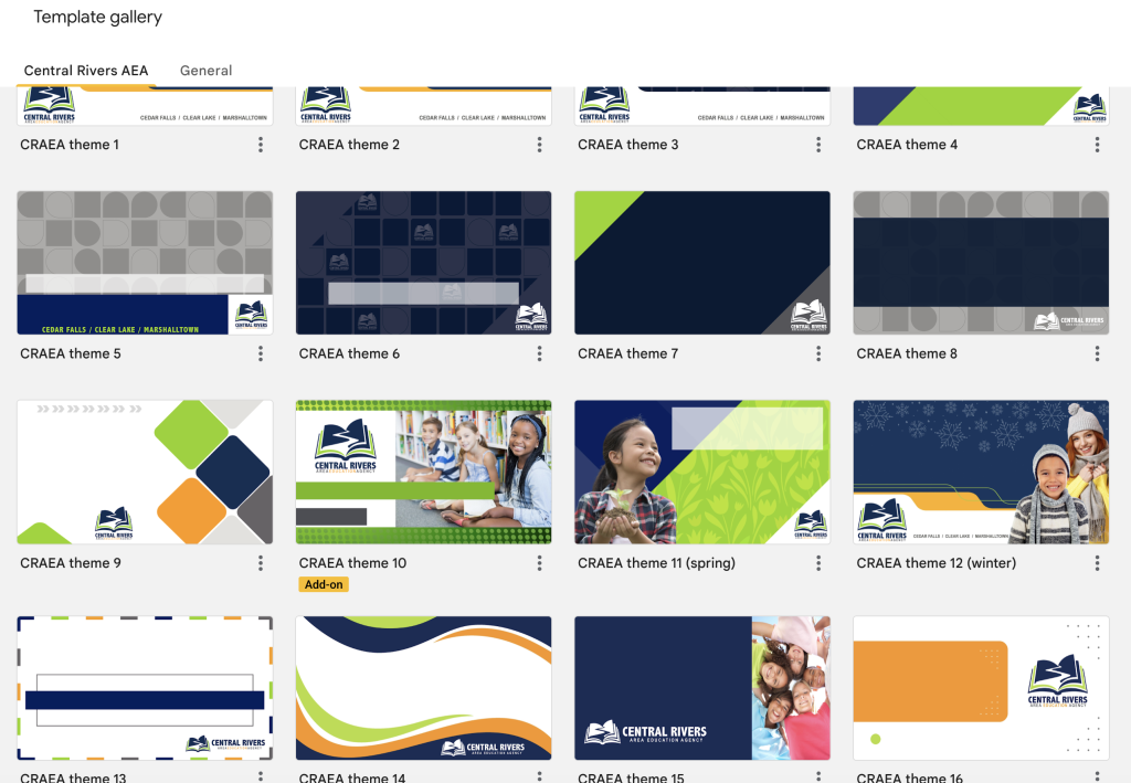 CRAEA branded Google Slide template gallery